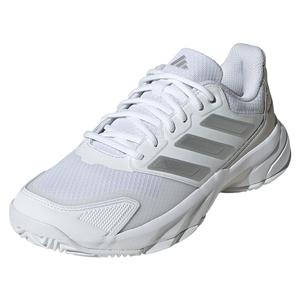 Women`s CourtJam Control 3 Tennis Shoes White and Silver Metallic