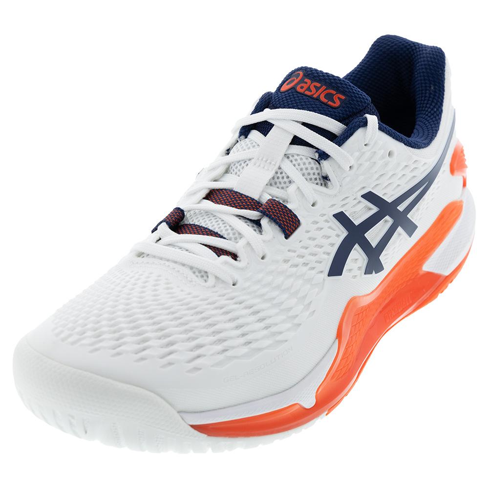 ASICS Men`s Gel-Resolution 9 Tennis Shoes White and Blue Expanse