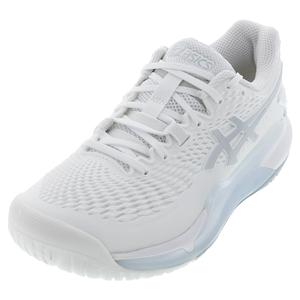 Women`s Gel-Resolution 9 Wide Tennis Shoes White and Pure Silver