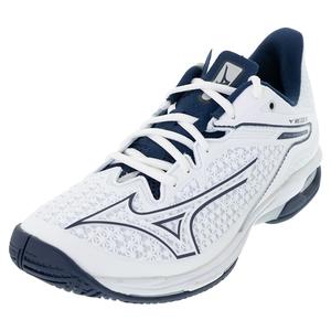 Men`s Wave Exceed Tour 6 AC Tennis Shoes White and Dress Blue