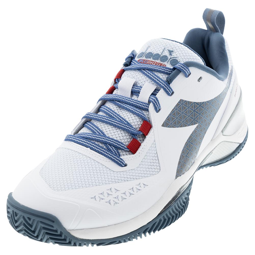 Diadora Men`s Blushield Torneo 2 Clay Tennis Shoes White and Oceanview