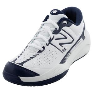 Men`s 696v5 4E Width Tennis Shoes White and Navy