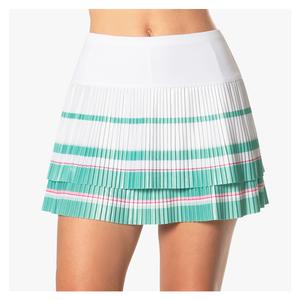 Women`s Long Deco Stripe Pleated Tennis Skort White