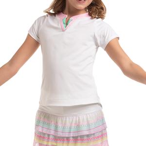 Girl`s Tee Box Short Sleeve Tennis Top White and Pink