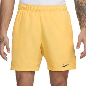 Mens Dri-Fit Victory 7 Inch Tennis Shorts Topaz Gold and Black