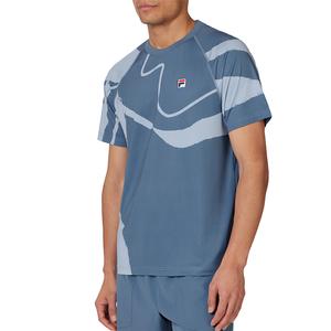 Men`s Short Sleeve Printed Tennis Crew Elemental Blue and Celestial Blue