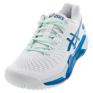 Womens Gel-Resolution 9 Tennis Shoes White and Teal Blue