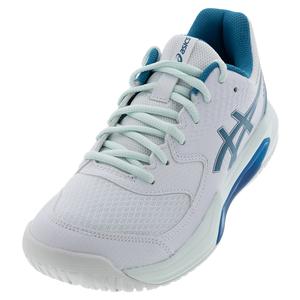 Womens Gel-Dedicate 8 Tennis Shoes White and Teal Blue