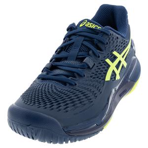 Mens Gel-Resolution 9 Tennis Shoes Mako Blue and Safety Yellow