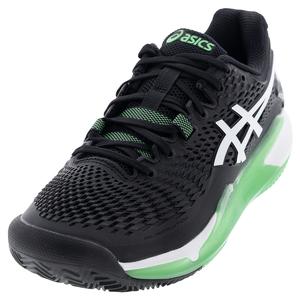 Mens Gel-Resolution 9 Clay Tennis Shoes Black and New Leaf