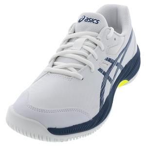 Juniors Gel-Game 9 GS Tennis Shoes White and Mako Blue