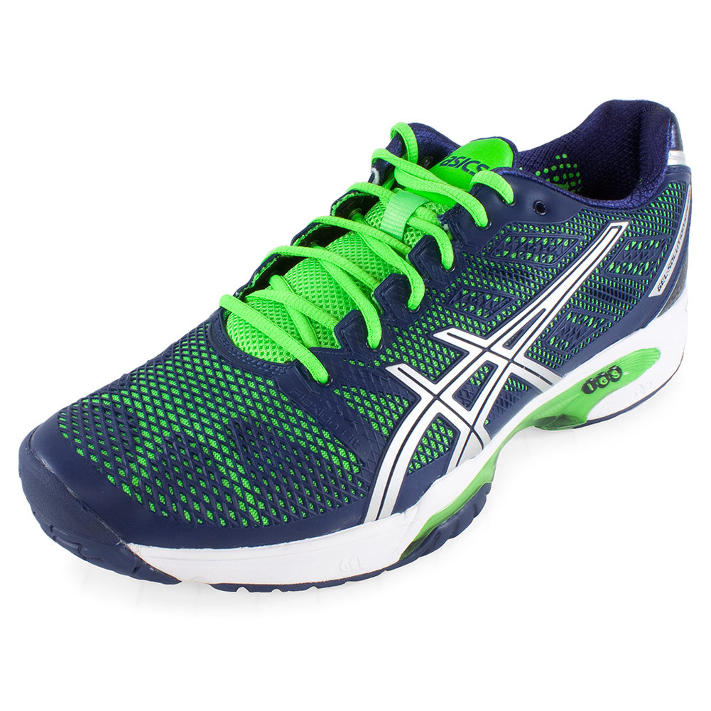 Men`s Gel Solution Speed 2 Tennis Shoes Navy And Neon Green | Meendo