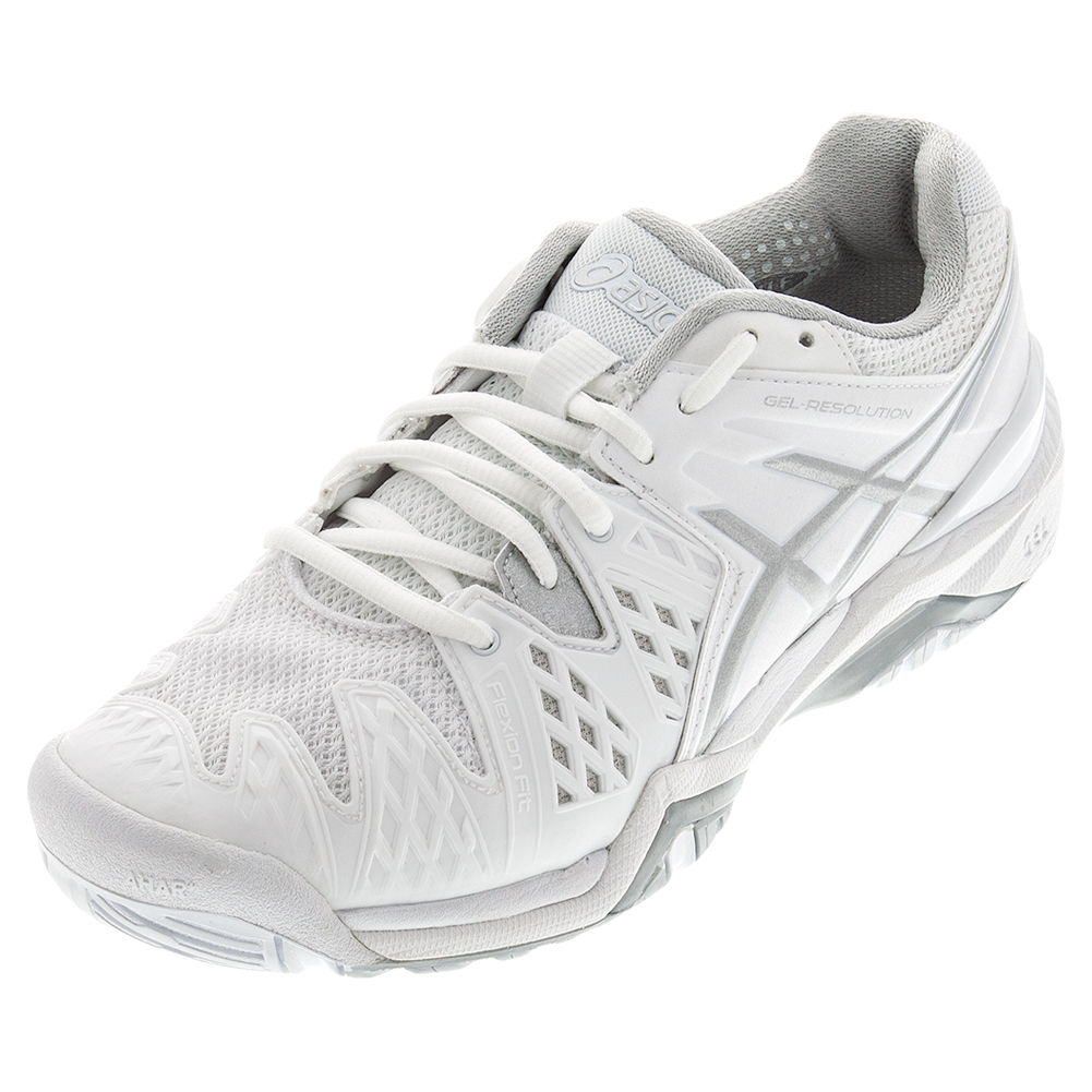 ASICS - Women`s Gel-Resolution 6 Wide Tennis Shoes White and Silver ...