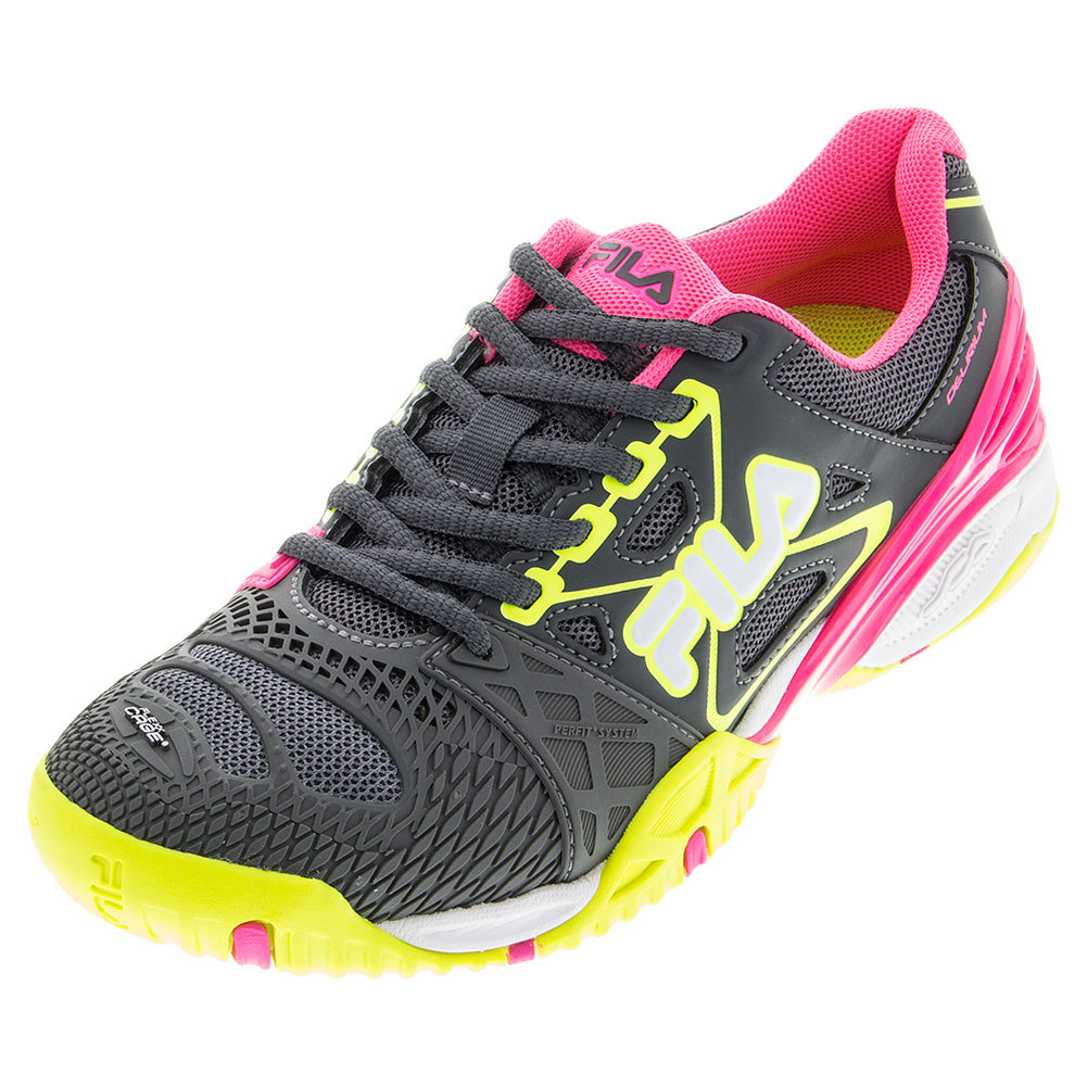 FILA Women`s Cage Delirium Tennis Shoes Dark Shadow and Safety Yellow