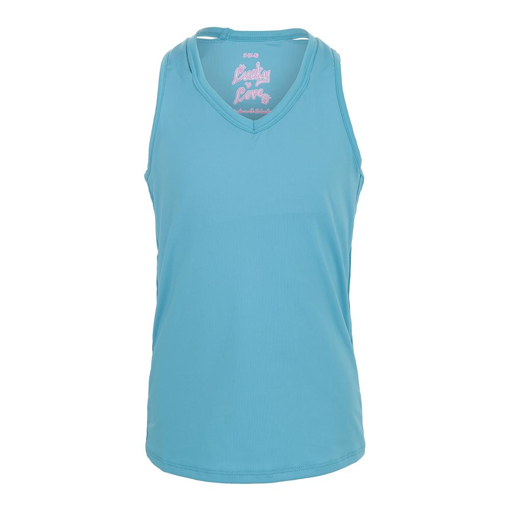 Lucky In Love Girls' V-Neck Cutout Tennis Tank Ocean