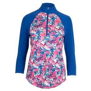 Women`s 3/4 Sleeve Mock Tennis Top Artois and Nautical Blue