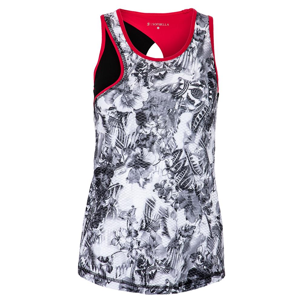 Sofibella Women's High Neck Tennis Top in Vintage Floral and Black