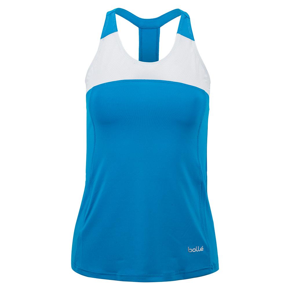 Bolle Women's Blue Bayou Tennis Tank in Peacock Blue and White