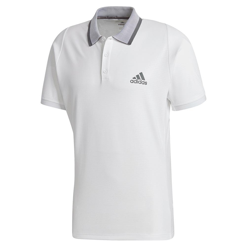 adidas Men`s Freelift Tennis Polo White and Grey Four | Tennis Express
