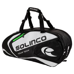 6-Pack Tour Team Tennis Racquet Bag White and Black with Green Zipper Lining