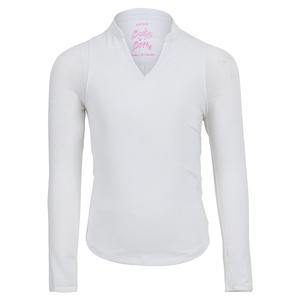 Girls` Mandarin Collar Long Sleeve Tennis Top White