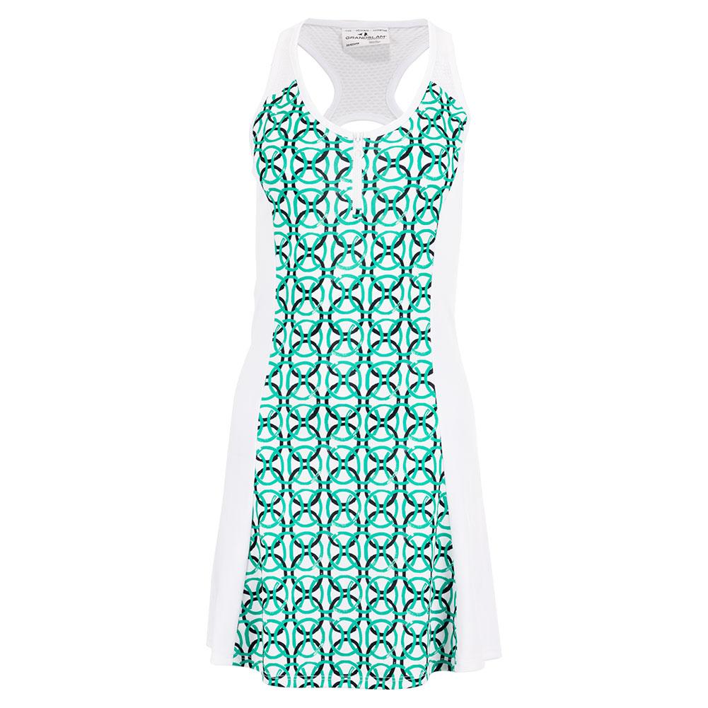 Grand Slam Women`s Geo Print Racerback Tennis Dress Brilliant White