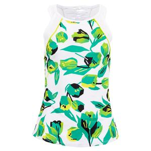 Women`s Retro Roadmap Floral Print Racerback Tennis Tank Brilliant White