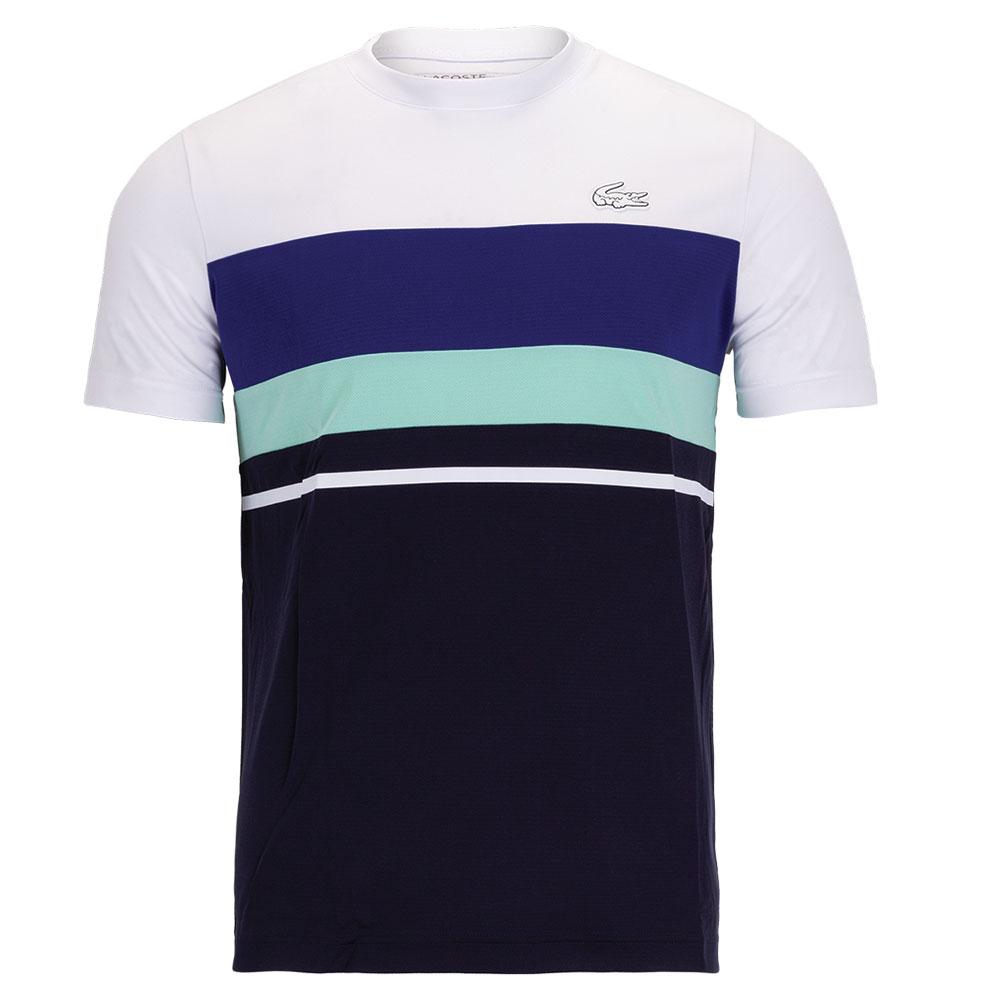  Men's Color Block Short Sleeve Tennis Top White And Navy Blue