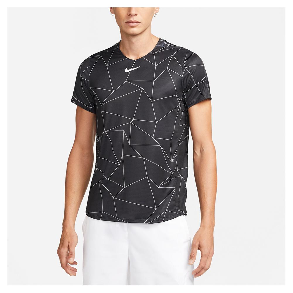 Nike Men`s Court Dri-FIT Advantage Print Tennis Top Black and White