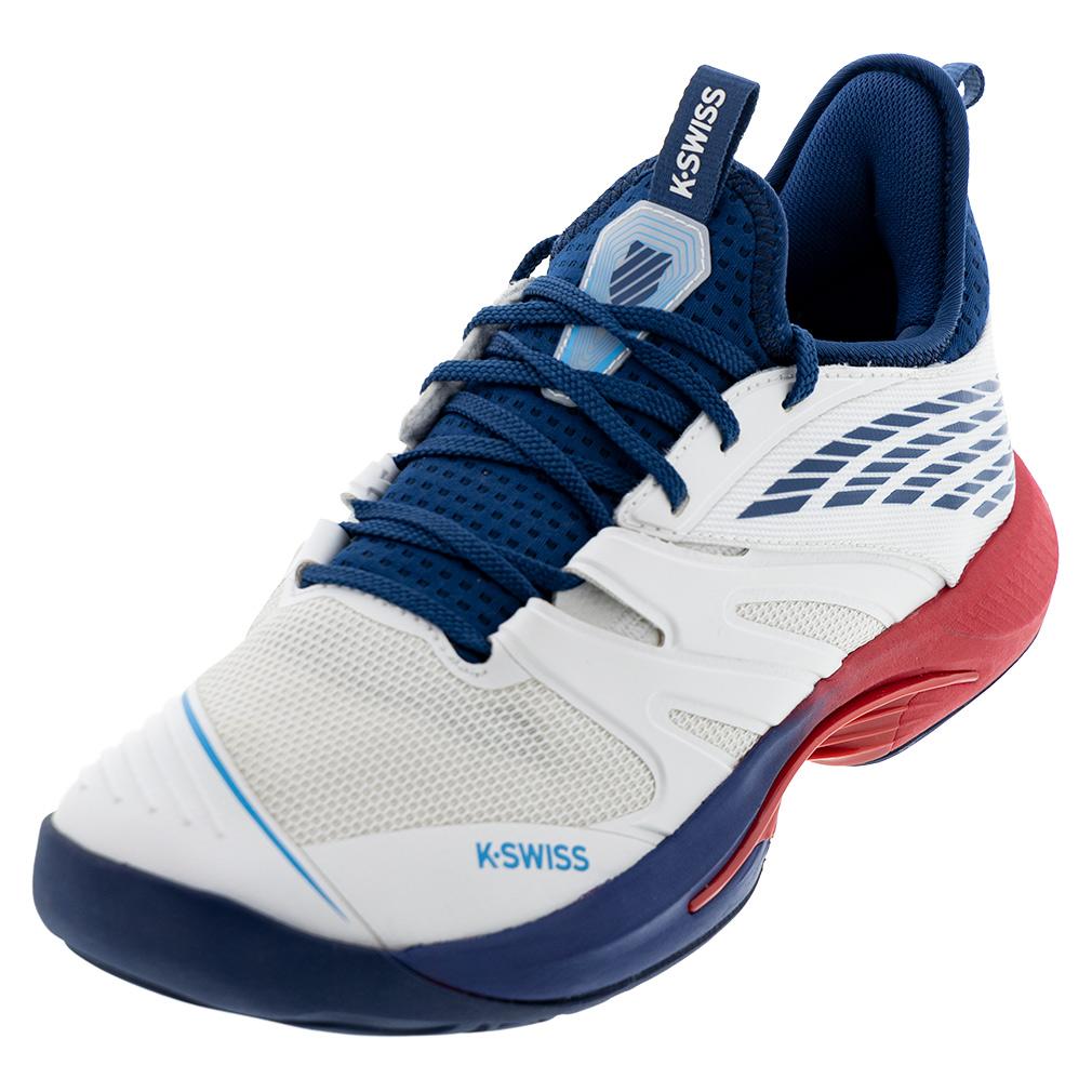 K-Swiss Men`s SpeedTrac Tennis Shoes Blanc de Blanc and Blue Opal