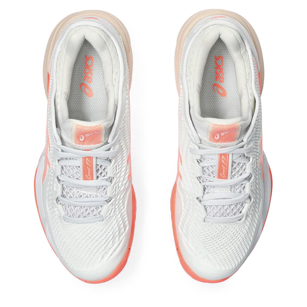 ASICS Women`s Court FF 3 Tennis Shoes White and Sun Coral