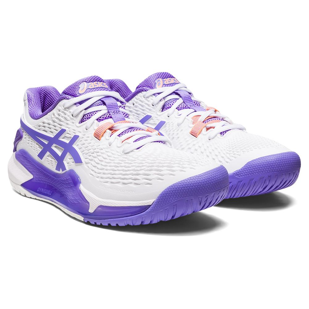 ASICS Women`s GEL-Resolution 9 Wide Tennis Shoes White and Amethyst