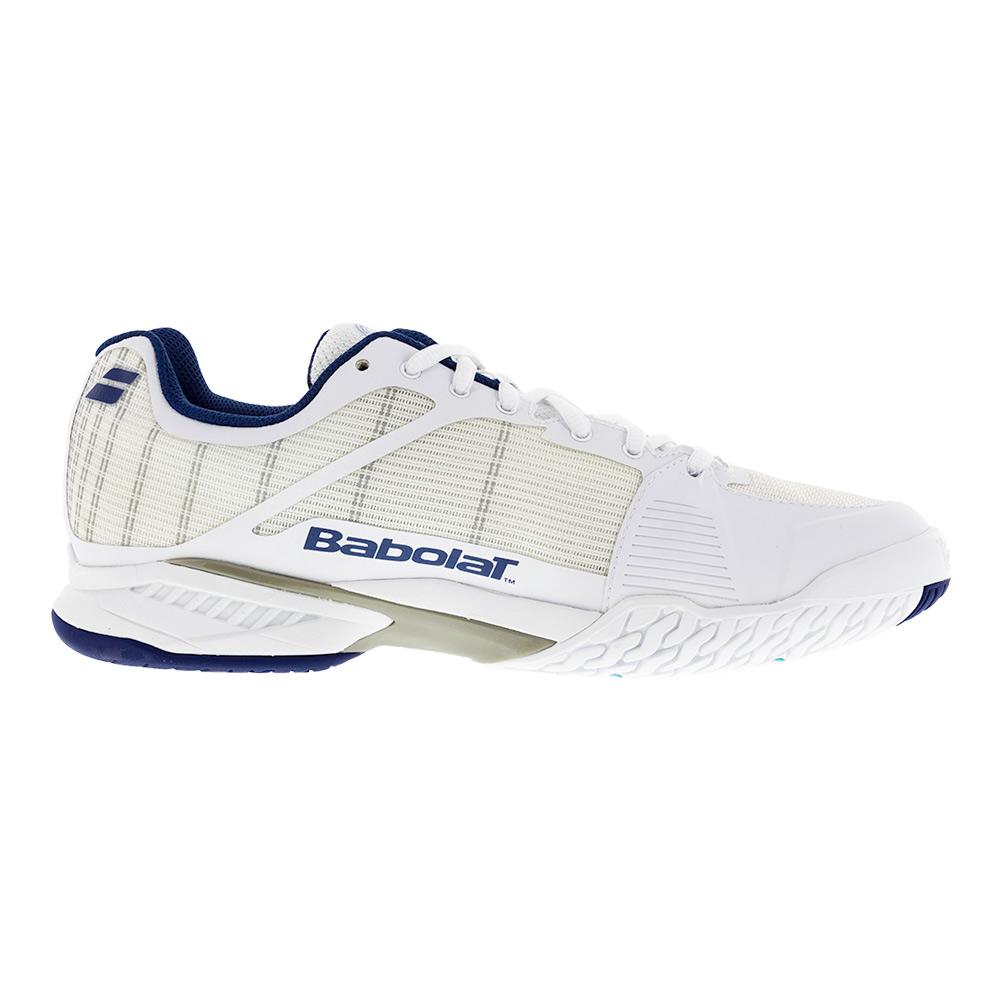 Babolat Men's Jet Team All Court Wimbledon Tennis Shoes in White and Blue