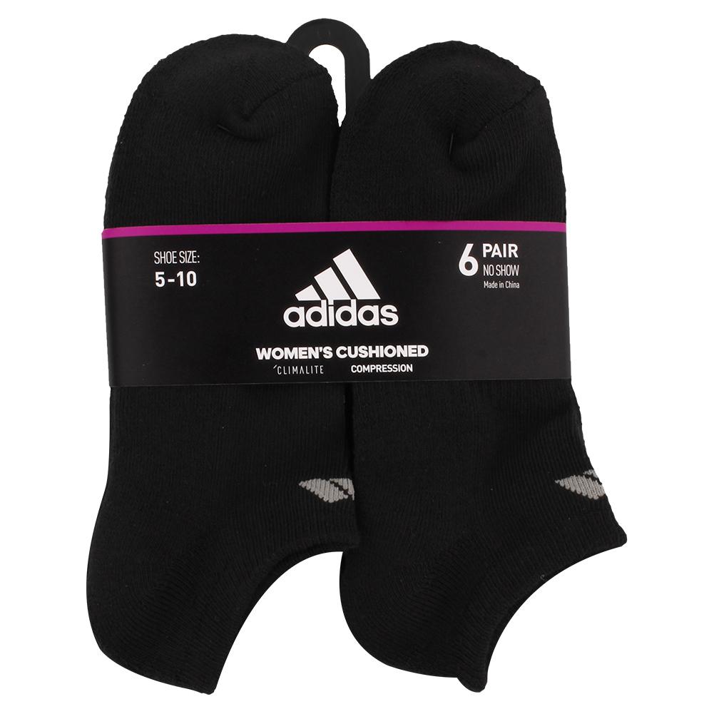 adidas Women`s Athletic Cushioned No Show Socks 6-Pack Sizes 5-10 Black ...