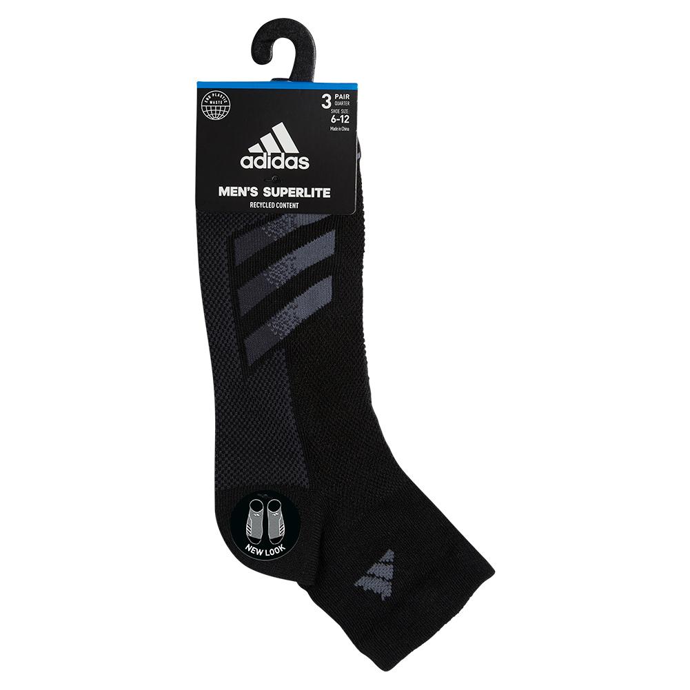 Adidas Men`s Superlite Stripe 3 Quarter Socks 3-Pack Sizes 6-12 Black and  Night Grey