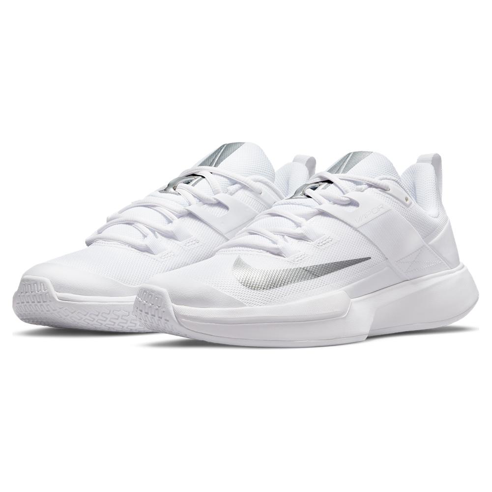 NikeCourt Women`s Vapor Lite Tennis Shoes White and Metallic Silver ...