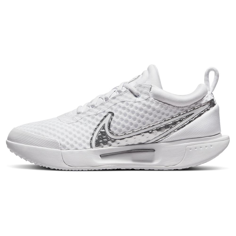 NikeCourt Women`s Zoom Pro Tennis Shoes White and Metallic Silver