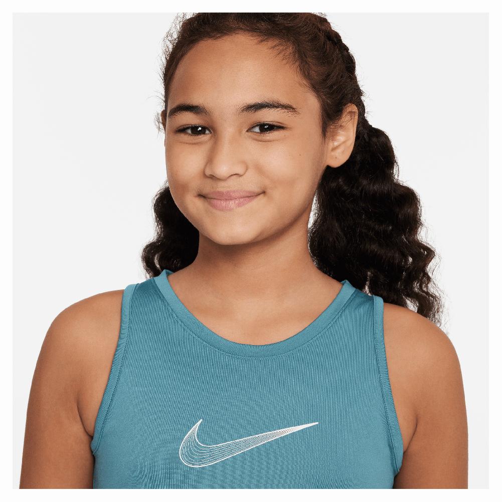 NIKE Girls` Dri-FIT One Training Tank Mineral Teal and White | DH5215 ...