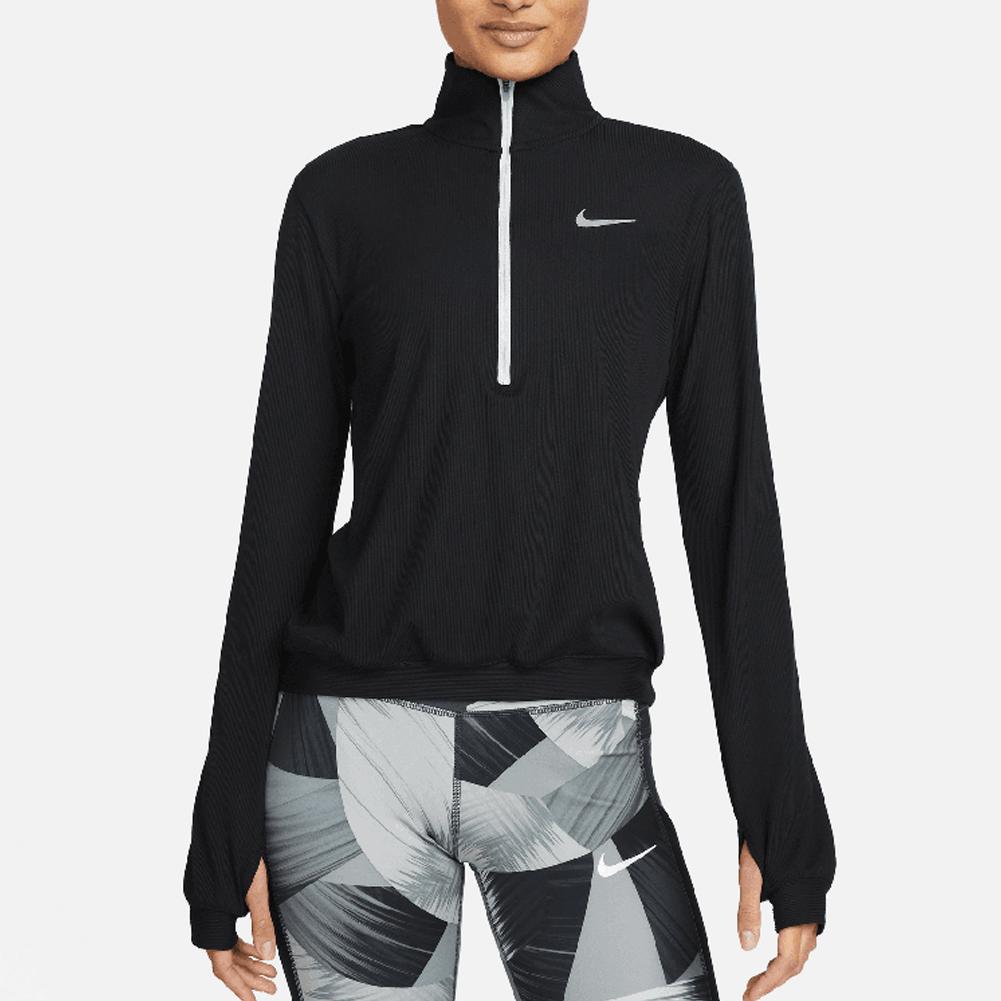 NIKE Women`s Dri-FIT Element Running Mid Layer in Black and Pure Platinum