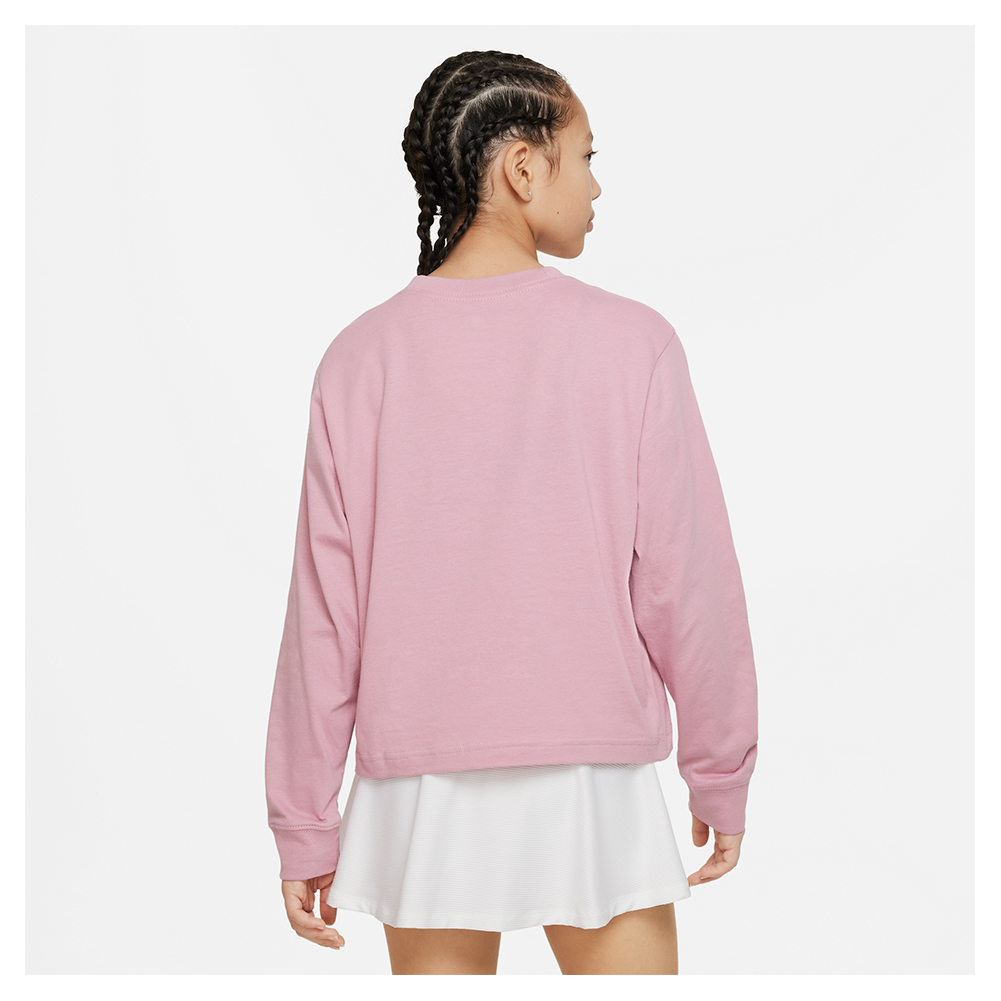NIKE Girls` Sportswear Essential Long-Sleeve T-Shirt Elemental Pink and ...