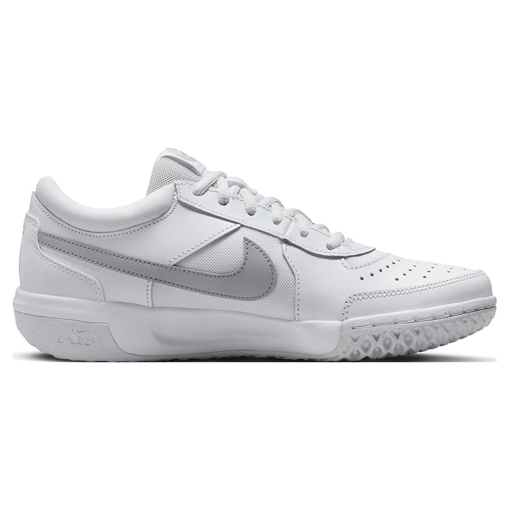 NikeCourt Women`s Zoom Court Lite 3 Tennis Shoes White and Metallic Silver
