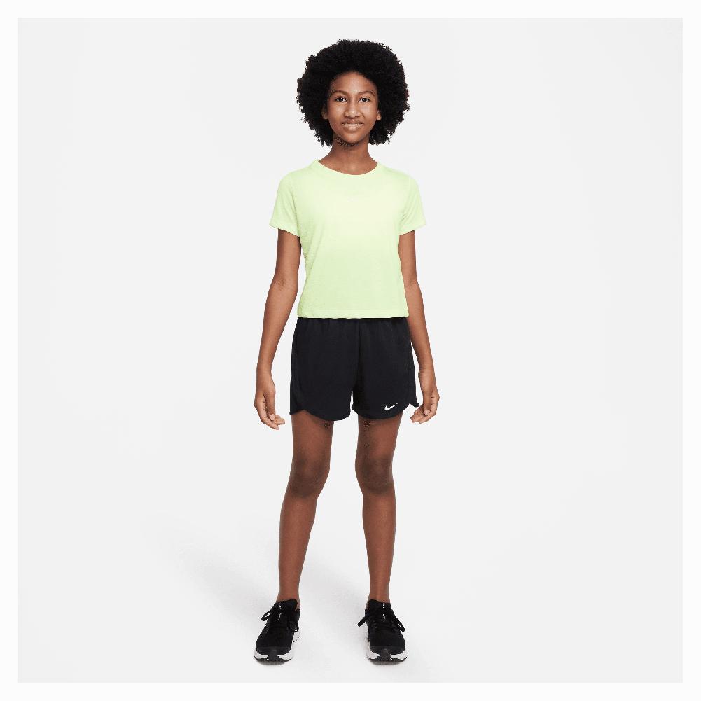 NIKE Girls` Dri-FIT Breezy High-Waisted Training Shorts Black and White