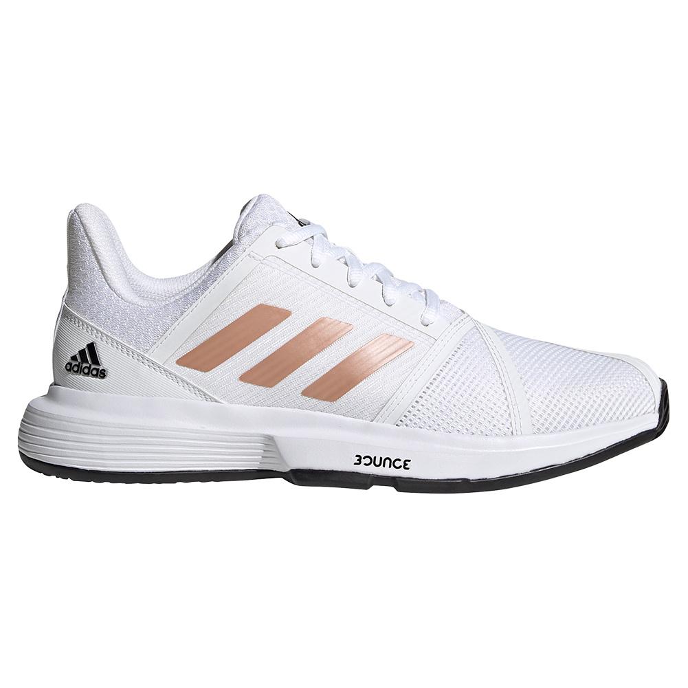 adidas Women`s CourtJam Bounce Tennis Shoes White and Copper Metallic ...