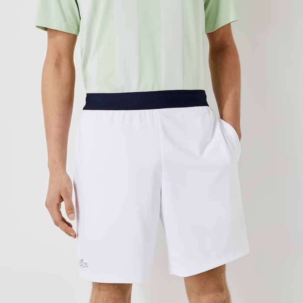 Lacoste Men`s Team Leader Tennis Shorts White and Navy Blue