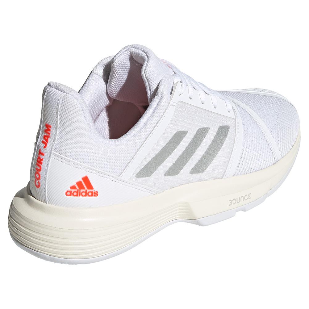 adidas Women`s CourtJam Bounce Tennis Shoes White and Silver ...