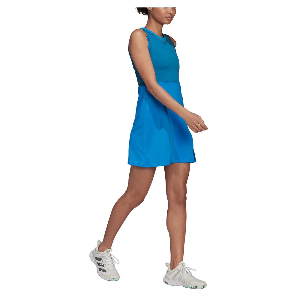 Adidas Women`s Premium Primeknit Tennis Dress in Blue Rush and Shadow Navy