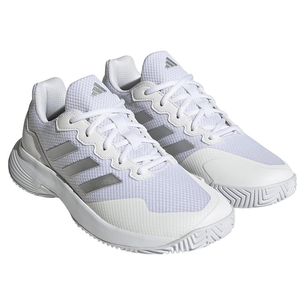 adidas Women`s GameCourt 2 Tennis Shoes Footwear White and Silver Metallic
