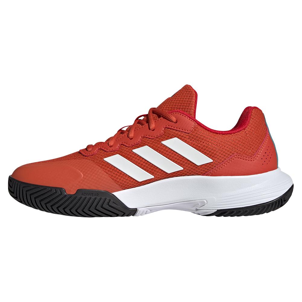 adidas Men`s GameCourt 2 Tennis Shoes Preloved Red and Footwear White
