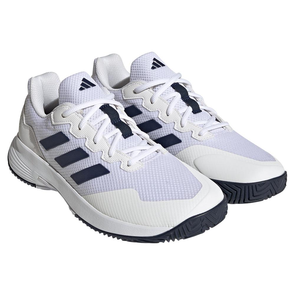 adidas Men`s GameCourt 2 Tennis Shoes Footwear White and Team Navy Blue 2