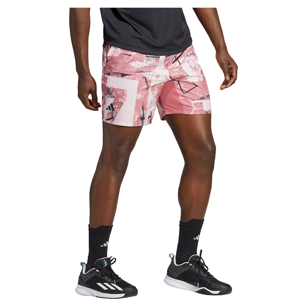 Graphic Adidas Pink Strata 7 Tennis Men`s and Club Shorts Pink Inch Clear